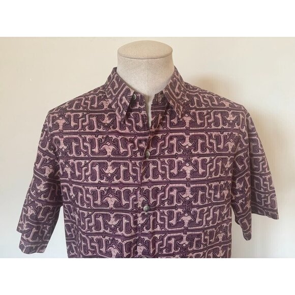 TORI RICHARD Short Sleeve Shirt Size Large Hawaiian Cotton Lawn Purple Tribal - Picture 2 of 7